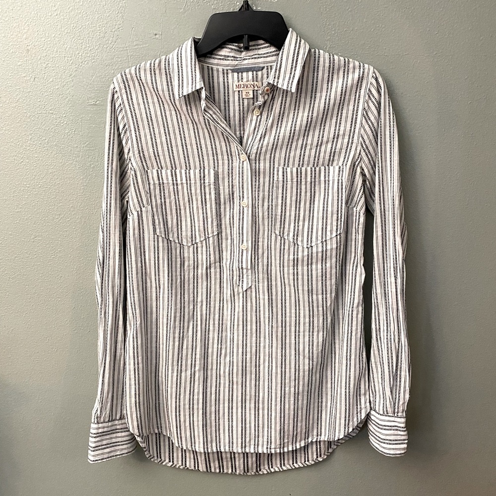 Pullover Quarter Button-Up Blouse - image 1